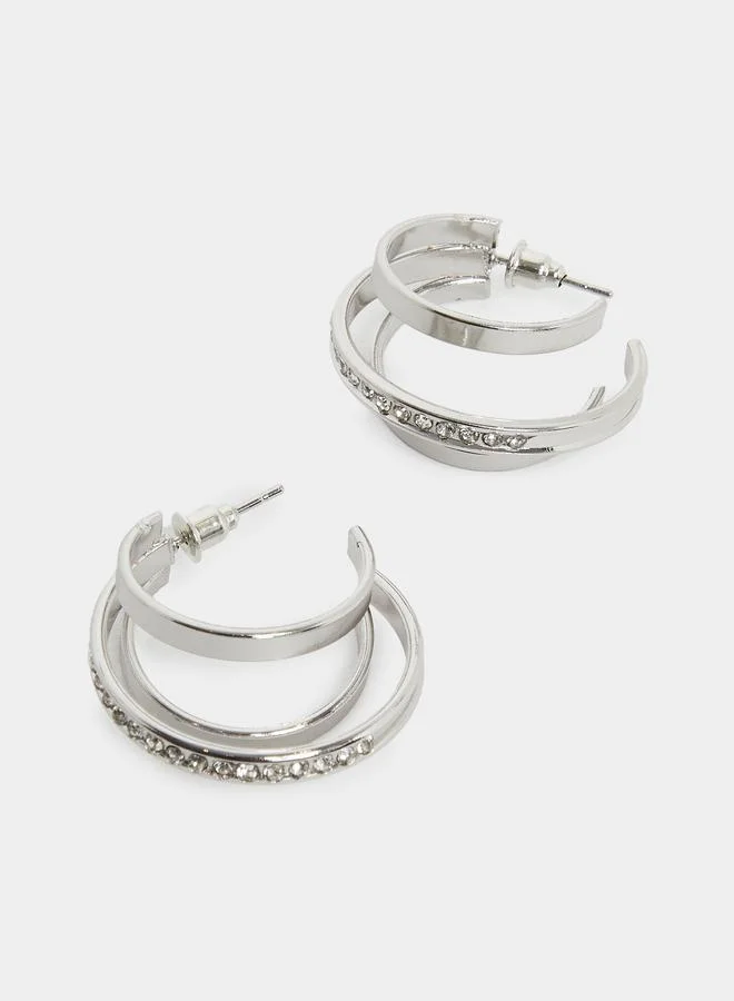 Styli Silver Triple Hoop Earrings